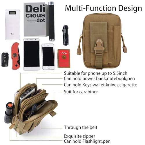 2 Pack Tactical Molle Pouch, Universal EDC Waist Bag Pouches, Outdoor Belt Bags Gear Tool Gadget Pocket with Cell Phone Holster Kakhi - color: kakhi