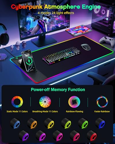 Wireless Charging Mouse Pad with Phone Stand, 31.5"x15.8" Large - color: RGB-Stand-Adatper