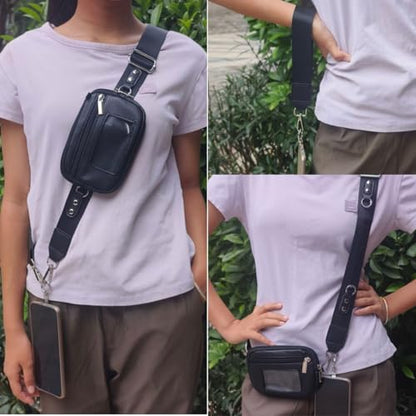 Clip and Go strap for phone with Leather Wallet crossbody phone - color: Black