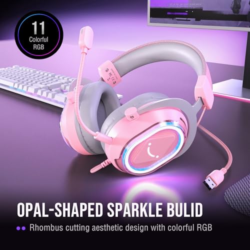 FIFINE AmpliGame H13P Wired RGB Gaming Headset for PC, Mac, PS4, PS5 - color: Pink