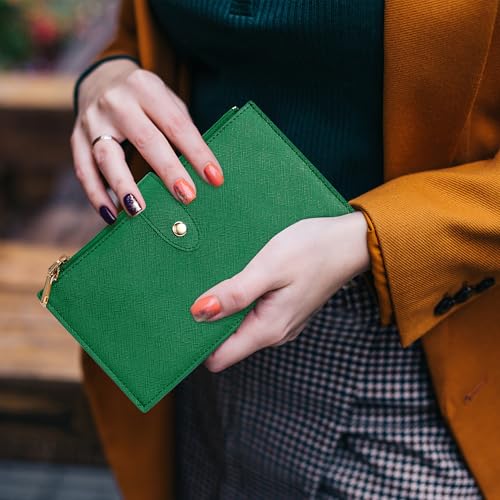 Travelambo RFID Wallet Women Large Size Bifold Multi Card Wallet Case with Zipper Pocke Credit Card Holder for Women - color: Green
