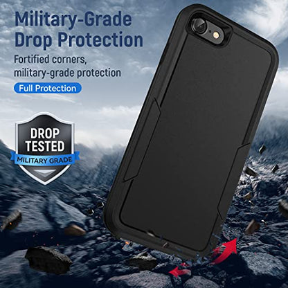 for iPhone SE Case 2022(3rd)/2020(2nd)/iPhone 7/8 Case, with Screen Protector,[Military Grade Drop Tested] Heavy-Duty Tough Rugged Shockproof Protective Phone Case, Black - color: Black