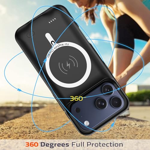 Battery Case for iPhone 17 Pro Max, Upgraded 12000mAh Rechargeable Portable Extended Battery Pack Supported Qi Wireless Charging Case Compatible with iPhone 17 Pro Max (6.9 inch) Charger Cover (Black) - size: iPhone 17 Pro Max (6.9 inch)