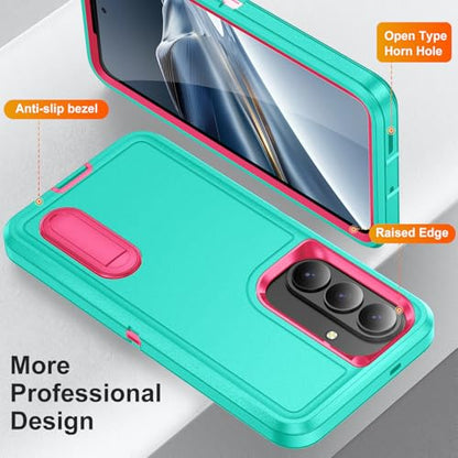 for Samsung Galaxy S26 Plus Case with Kickstand Case 3-Layer Military Grade Protective Case Cover Silicone Heavy Duty Rugged Shockproof for Galaxy S26+ Plus Phone Case (Cyan+Rose Red) - color: Cyan+Rose Red