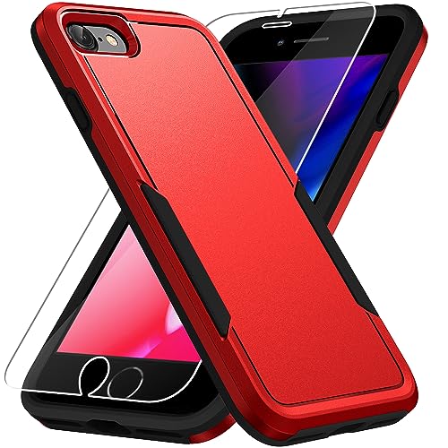 for iPhone SE Case 2022(3rd)/2020(2nd)/iPhone 7/8 Case, with Screen Protector,[Military Grade Drop Tested] Heavy-Duty Tough Rugged Shockproof Protective Phone Case, Red - color: Red