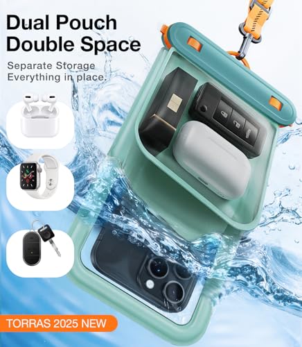 TORRAS IP68 Waterproof Phone Pouch Floating with Double Space 7.0", Green | Waterproof Phone Case with Crossbody Lanyard, Phone Dry Bag for iPhone 17 Pro Max 16 S26, Beach Cruise Ship Travel Essentials - color: Glacier Sprint