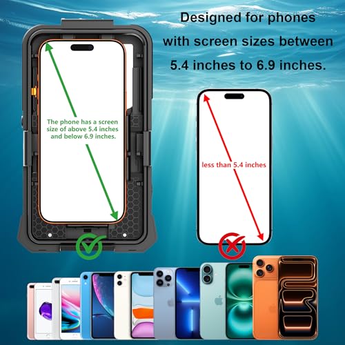 Universal Waterproof Phone Case Designed for iPhone- 50ft/15m Underwater Protection for Snorkeling, Diving, with Mechanical Button for Taking Photos & Videos (Black, iPhone (5.4"-6.9"))
