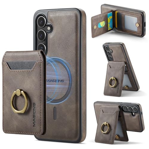 for Samsung Galaxy S26 Plus 2 in 1 Detachable Card Bag Wallet Case Durable Leather Wallets Magnetic Card Holder 4 Card Slots Ring Stand RFID Blocking Coffee - color: Coffee, size: Samsung Galaxy S26 Plus