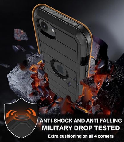 for iPhone 16e Case with Belt Clip Holster,iPhone 17e Cases w/Screen Protector,Heavy Duty Shockproof Drop Protection Military Grade 3 Layers Full Body Rugged Durable Phone Cover for Apple 16e (Black) - color: Black