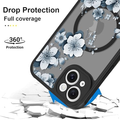 Magnetic for iPhone 14 Case,White Flower | [Compatible with MagSafe] Cute Fashion Translucent Matte Hard Back Shockproof Anti-Scratch Phone Case,Ink Flower - color: Ink Flower, size: iPhone 14
