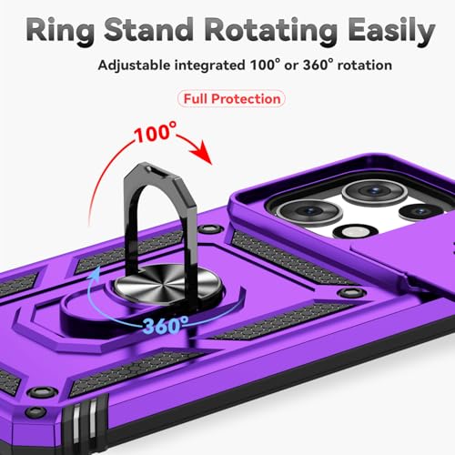 for Motorola Moto G 2025 / Moto G 2026 / Moto G Play 2026 Case, with Slide Camera Cover HD Screen Protector Ring Holder Kickstand Military Grade Protection Drop Tested Protective Phone Case (Purple) - color: Purple with camera cover Military-Grade 2nd gen