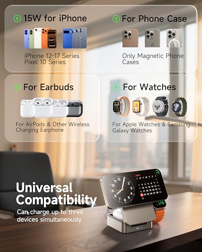 ZEEHOO 3-in-1 Foldable Magnetic Wireless Charging Station, 15W Travel Charger Stand Dock Wireless Charger for iPhone 17/16/15/14/13/12 Series, Apple Watch, AirPods (30W Adapter Included) - color: Gold