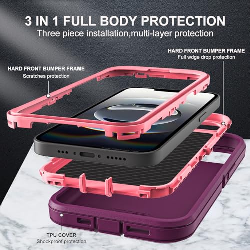 YKHJKLEC for iPhone 16e Case, Military Grade 3 in 1 Heavy Duty Shockproof/Drop Proof/Dust Proof Case with 2Pcs Tempered Glass Screen Protector (Purple/Pink) - color: Purple/Pink