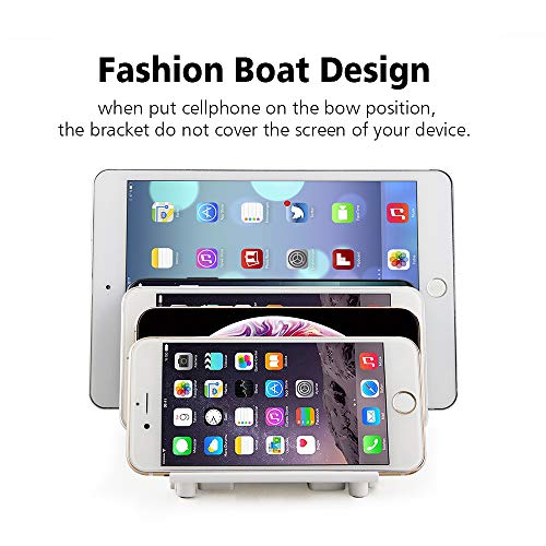 Adjustable Universal Cell Phone Dock Stand Holder, Tablet Organizer Multi Device Desktop Stand for iPhone Samsung Galaxy Google Nexus Kindle - No Charging Port (White) - color: White
