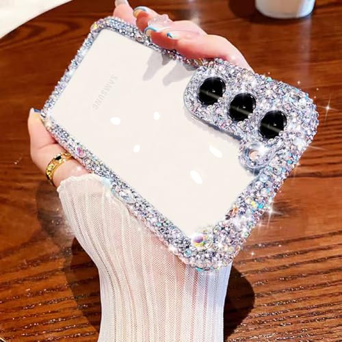 Compatible with Samsung Galaxy S22 Bling Clear Case for Women,Glitter Phone Case with Sparkle Rhinestone Diamond Camera Protection，Airbag Anti-Fall Crystal Hard Cover for Girl - size: Galaxy S22