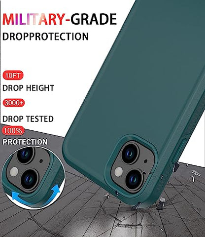 Diverbox for iPhone 14 case [Shockproof] [Dropproof] [Tempered Glass Screen Protector ],Heavy Duty Protection Phone Case Cover for Apple iPhone 14 (Dark Green-2in1) - color: Dark Green-2in1