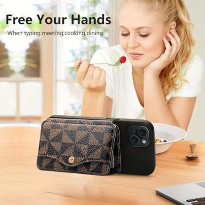 M-Plateau Card Holder for Back of Phone With Adhesive Sticker - color: Brown and Black