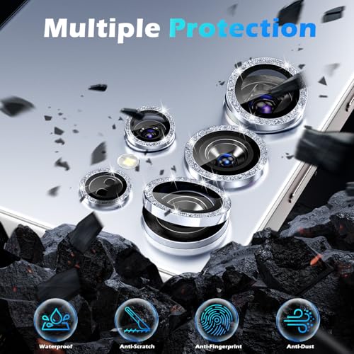 imluckies for Samsung Galaxy S25 Ultra Camera Lens Protector Bling, AR+AF Tempered Glass, 9H Anti-Scratch Metal Individual Lens Cover, HD Clear Camera Accessories - Glitter Titanium Blue - color: Bling Blue