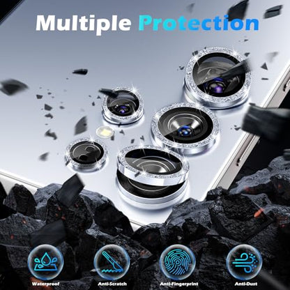 imluckies for Samsung Galaxy S25 Ultra Camera Lens Protector Bling, AR+AF Tempered Glass, 9H Anti-Scratch Metal Individual Lens Cover, HD Clear Camera Accessories - Glitter Titanium Blue - color: Bling Blue