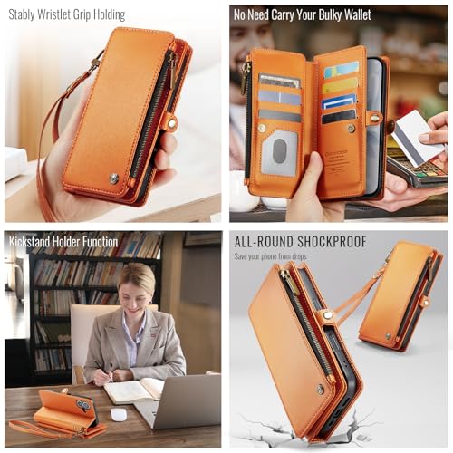 Defencase for iPhone 17 Wallet Case with RFID Blocking Card Holder, Orange - color: Orange