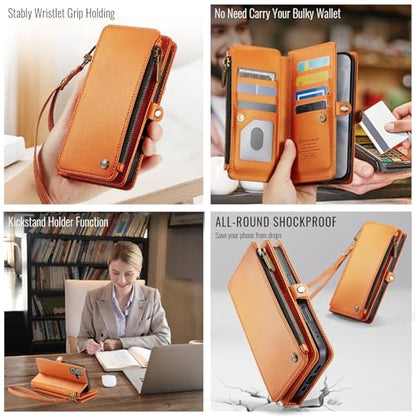 Defencase for iPhone 17 Wallet Case with RFID Blocking Card Holder, Orange - color: Orange