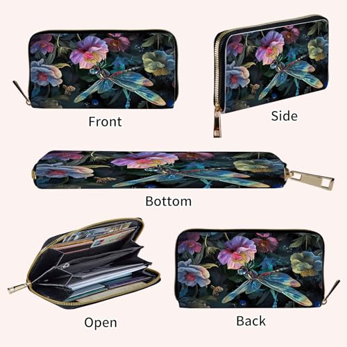 Ladies Wallet,Clutch Purses for Women Wallets Leather Credit Card Holder for Women Wristlet Slim Small Cute with Zipper,Thin RFID Blocking with Wrist Strap,Art Cute Dragonfly - color: Art Cute Dragonfly