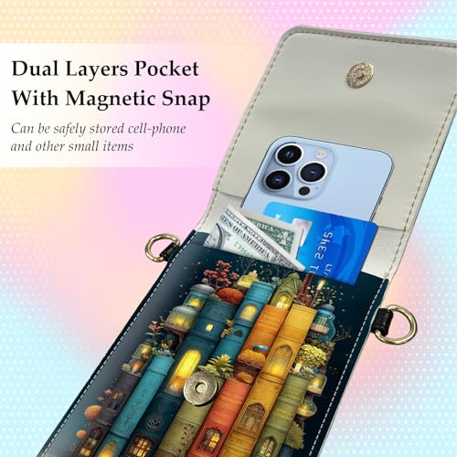 Small Crossbody Bags for Women Touchscreen Cell Phone Bag Cross Body Purses with adjustable Strap,Gifts For Teenage Girls - color: Book Houses