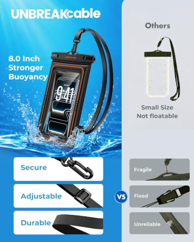 UNBREAKcable Floating Waterproof Phone Pouch 2 Pack, IPX8 Waterproof Phone Case Dry Bag Kayak/Beach/Cruise Travel Essentials, Water Proof Pouch for iPhone 17 16 15 Pro Max, Samsung S26 Ultra -8" - size: 8.0 inch
