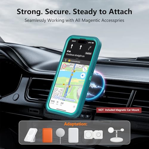 TUTUKII Magnetic for iPhone iPhone 15, 14 & 13 Case with Belt Clip Holster Dark Green - color: Green with Clip