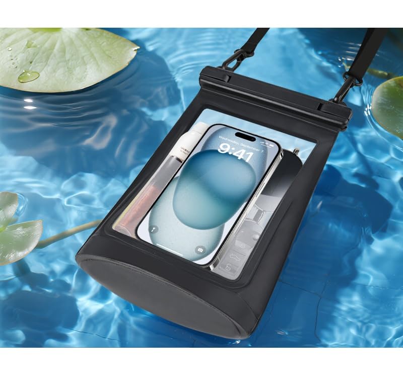 Waterproof Phone Pouch Bag, Clear Touch Screen Window, Crossbody Strap, for Beach Swimming (Black) - color: Black