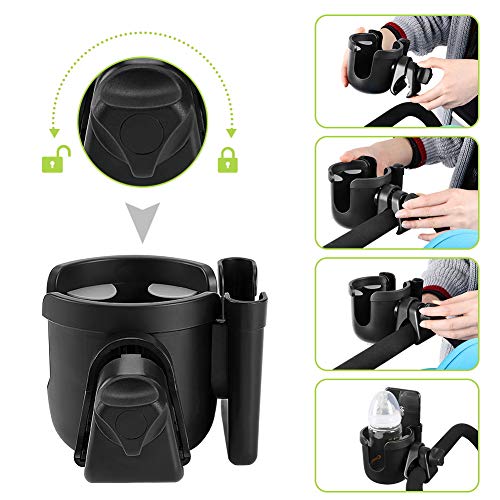 Accmor Stroller Cup Holder with Phone Holder, Bike Cup Holder, Universal Cup Holder for Uppababy Nuna Strollers, 2-in-1 Drinks Holder for Walker, Wheelchair, Scooter - color: All Black