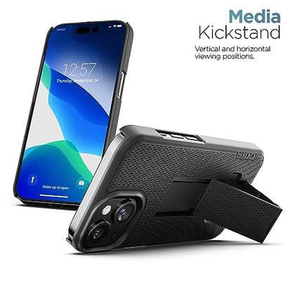 Encased DuraClip Designed for iPhone 15 Plus Case with Belt Clip Phone Holster and Kickstand (Matte Black) - size: iPhone 15 Plus