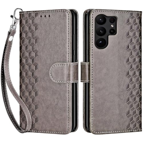 for Samsung Galaxy S23 Ultra Wallet case, Gray-Cube | 3 Card Holders, Kickstand, Shockproof TPU Shell, PU Leather, Magnetic Closure, Protective Flip Folio Cover, Women - color: 10