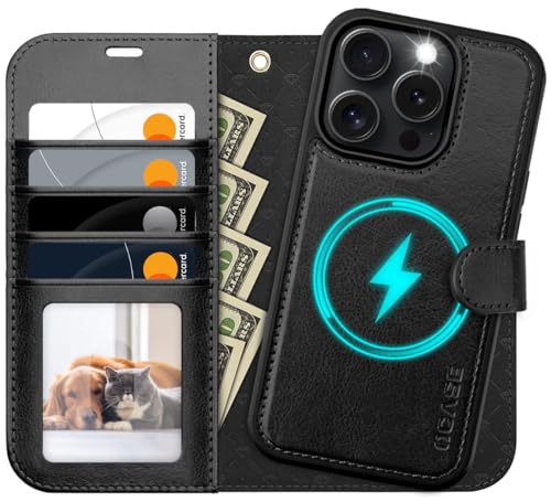 OCASE for iPhone 16 Pro Max Case Detachable Wallet Case with Card Holder, 2 in 1 Pu Leather Flip Folio with RFID Blocking Stand Wrist Strap Shockproof Phone Cover 6.9 Inch 2024, Black | Removable magnetic case, with hand strap, wireless charging, card slo