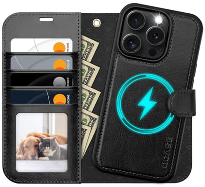 OCASE for iPhone 16 Pro Max Case Detachable Wallet Case with Card Holder, 2 in 1 Pu Leather Flip Folio with RFID Blocking Stand Wrist Strap Shockproof Phone Cover 6.9 Inch 2024, Black | Removable magnetic case, with hand strap, wireless charging, card slo