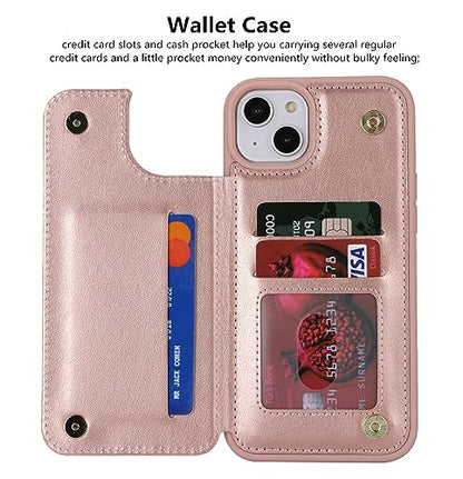 iCoverCase Compatible with iPhone 14 Plus Phone Case with Card Holder, Wallet Case for Women Men RFID Blocking PU Leather Protective Case 6.7 Inch (Rose Gold) - color: Rose Gold
