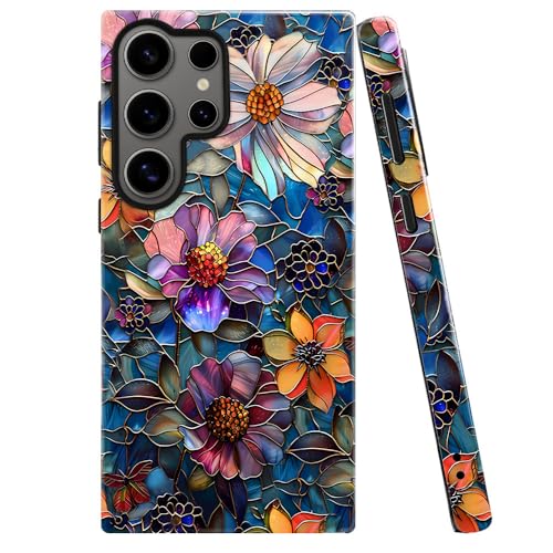 Case for Samsung Galaxy S23 Ultra,Colorful Floral Flower Art Phone Case Drop Resistant Glossy 2 in 1 Solid Dual-Layer Cover for Girl Women - color: Colorful Floral Flower Art, size: Samsung Galaxy S23 Ultra