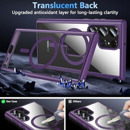 Hensinple for Samsung Galaxy S22 Ultra Case Magnetic, Galaxy S22 Ultra Phone Case [Compatible with Magsafe] Wireless Charging Translucent Back Shockproof Cover Case 6.8 Inch, Purple - color: Purple-S22 Ultra, size: Galaxy S22 Ultra 6.8 inch