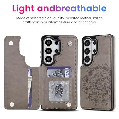 PASNEW S26 Ultra Wallet Case,6.9 inch,Gray | Card Holder, Floral Double Magnetic, PU Leather, Kickstand, Flip Cover - color: Gray, size: S26Ultra【6.9"】