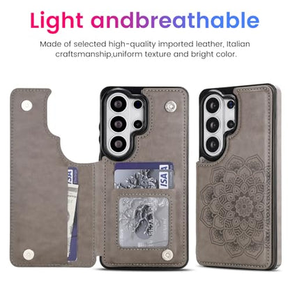 PASNEW S26 Ultra Wallet Case,6.9 inch,Gray | Card Holder, Floral Double Magnetic, PU Leather, Kickstand, Flip Cover - color: Gray, size: S26Ultra【6.9"】