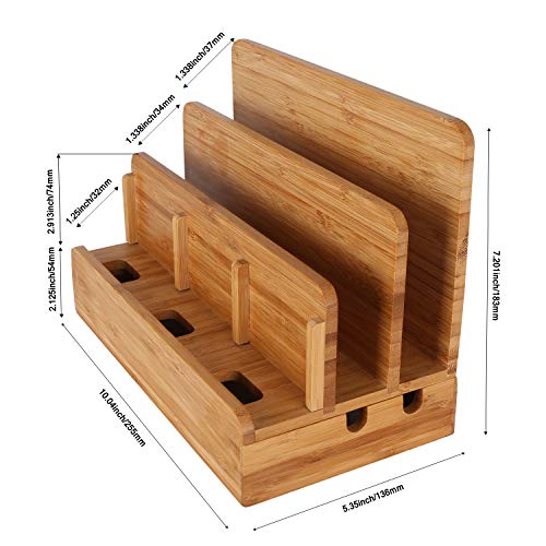 Bamboo Wood Multi-Device Desktop Charging Dock Station Charger Holder Cradle Stand Compatible for iPhone 16 15 14 13 12 11 Pro Max iPad mini Pro Air Laptop Tablets Samsung LG Sony Smartphones - color: Large