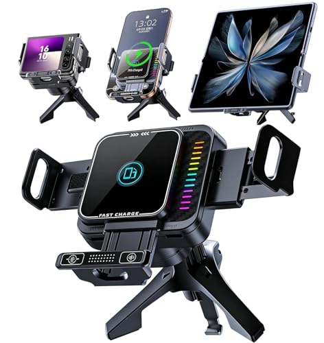 Wireless Car Charger, 15W Wireless Charging & 66W Type-C Fast Charging, Car Phone Holder Mount for iPhone 17/16/15/14/13, iPads, Samsung Galaxy Z Fold/Flip, S25/S24/S23, Google Phone