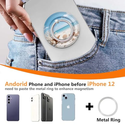 ZypopZy Cute Magnetic Phone Ring Stand Compatible with MagSafe, 360° Adjustable & Removable Magnet Cellphone Grip Holder for Smartphone and Tablets, Tropical Beach