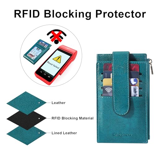 Chelmon Women's RFID Slim Card Holder Wallet | Thin Bifold Multi Card Case with Zipper Coin Pocket Purse for Women(Peacock Blue) - color: Peacock Blue