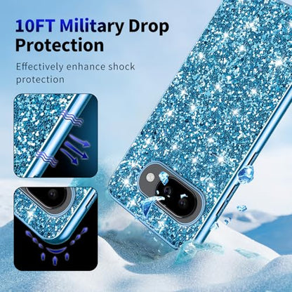Glitter Case for Google Pixel 10A Phone Case for Women Girls, Slim Ultra Thin Matte Back Shockproof Protective Cover for Google Pixel 10A 5G Crystal Bling Case (Blue) - color: Blue