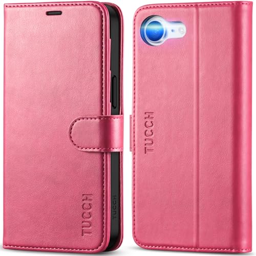 TUCCH Wallet Case for iPhone 17e & iPhone 16e (6.1"), Flip Stand, Hot Pink | RFID Blocking, 4 Card Holders, Kickstand, PU Leather, Shockproof TPU Shell, Magnetic Closure, Protective Folio Cover - color: Hot Pink