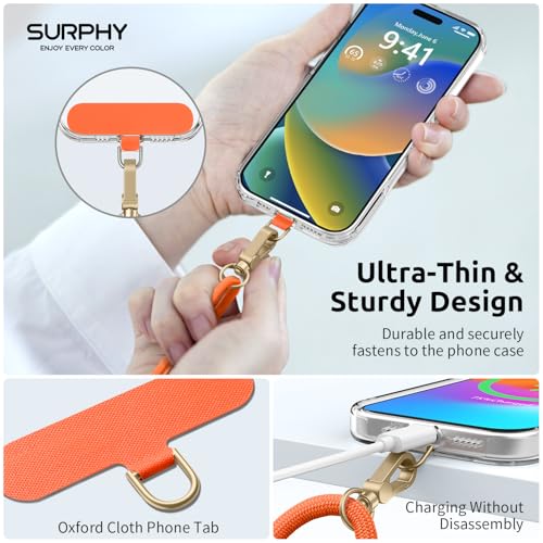 SURPHY Phone Lanyard Crossbody, Phone Strap Crossbody with 2 Tether Tabs - color: Orange