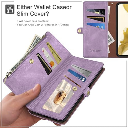 XcaseBar Compatible with ‌iPhone 16e 6.1"/17e 6.1" Wallet case with Zipper Credit Card Holder【RFID Blocking】,Flip Folio Book Phone case Shockproof Cover Women Men for Apple 16e case Lilac Purple - color: Lilac Purple