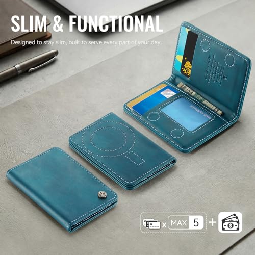 Magnetic Wallet Card Holder with RFID Protection, PU Leather Slim Wallet, Strong Magnet Attachment for iPhone 18/17/16/15/14/13/12 Series Pro Max Plus Mini-Green - color: Green