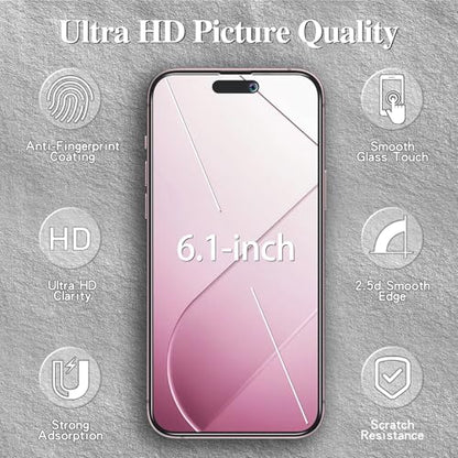 3 Pack Privacy Screen Protector for iPhone 15/15 Pro 6.1 inch Anti Spy Private Tempered Glass Film, Anti Scratch, 9H Hardness, Ultra Resistant, Bubble Free, Case Friendly
